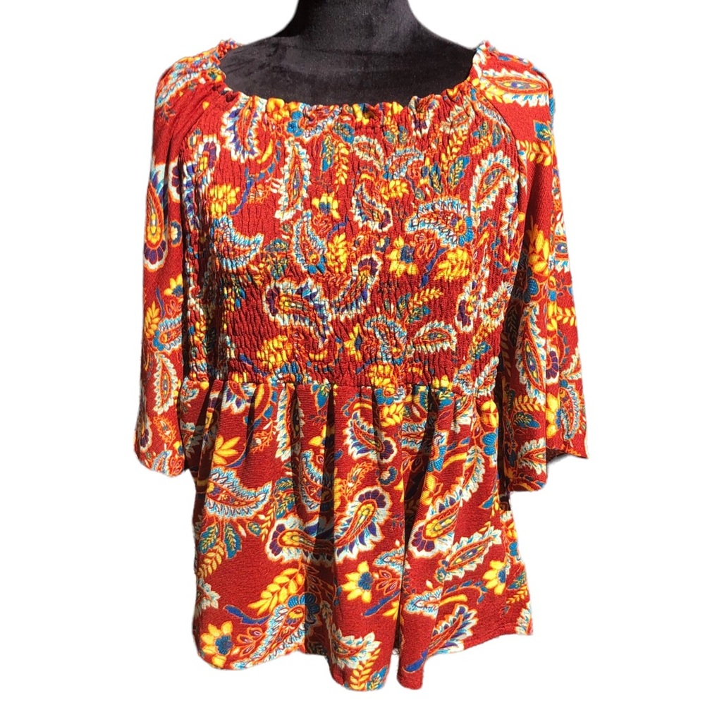 Status By Chenault Off The Shoulder Smocked Paisley Print Top size XL